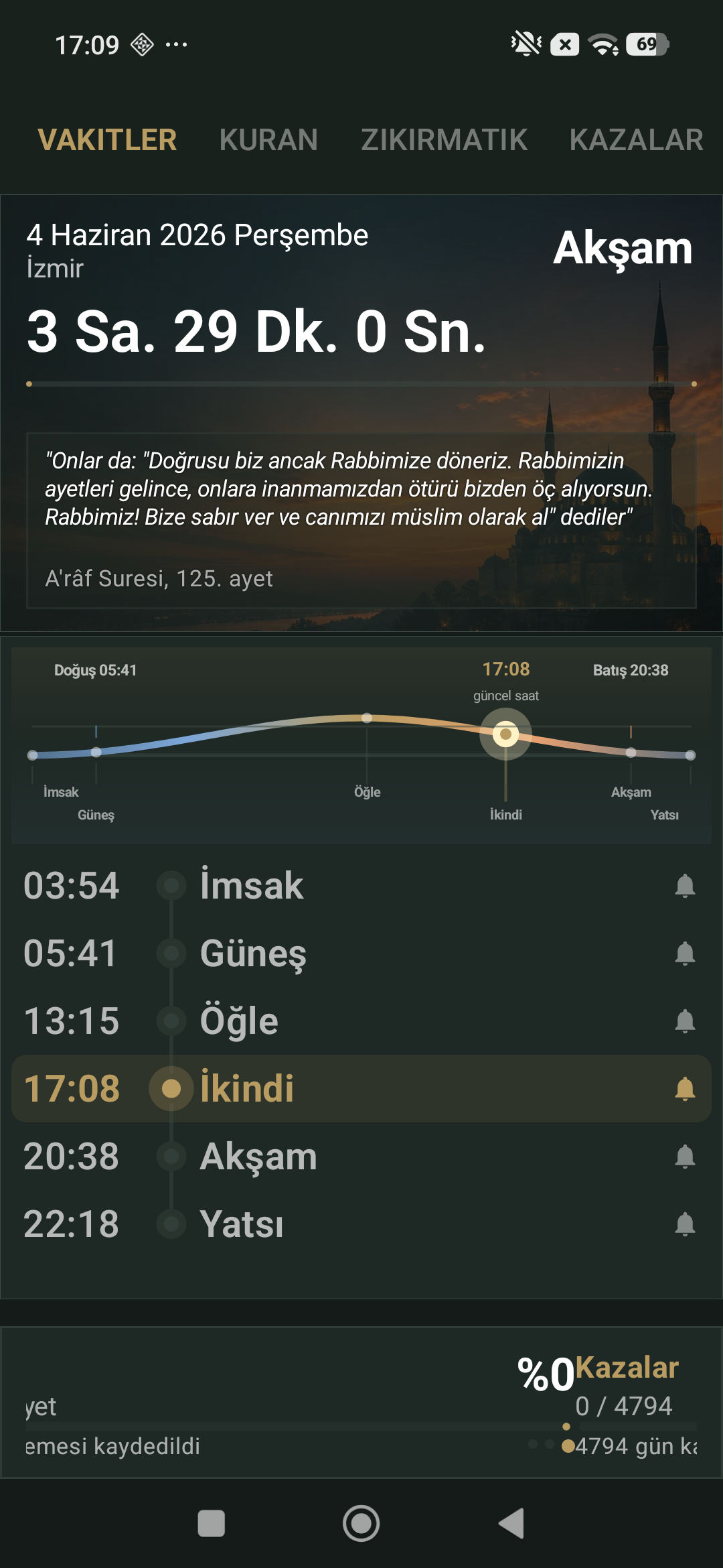 Sirat namaz vakitleri ana ekranı