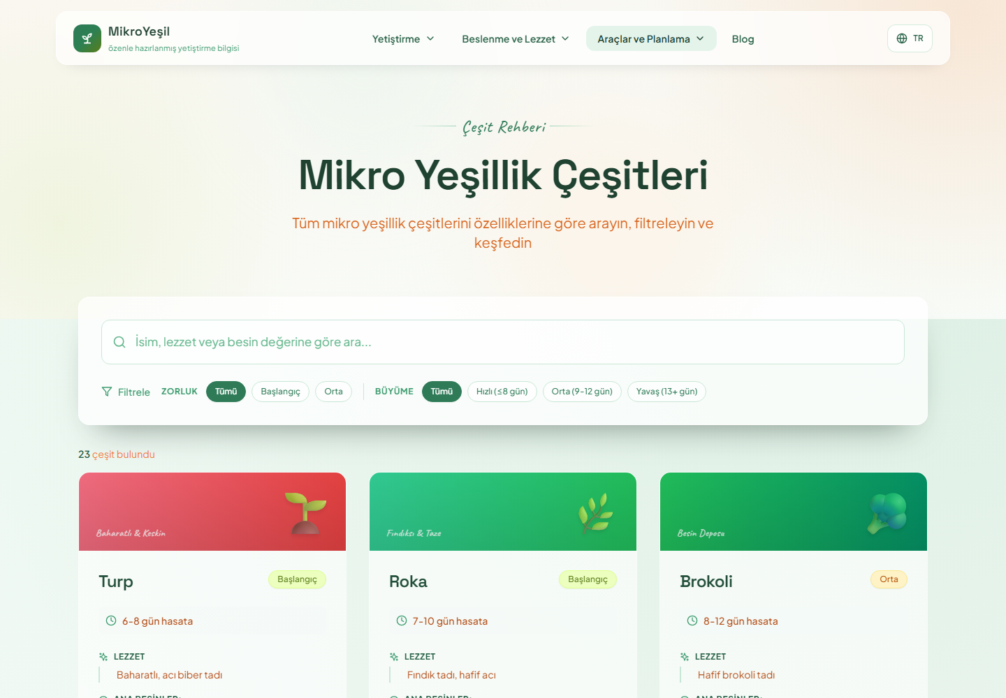 Mikro Yeşiller mikro yeşillik çeşit rehberleri